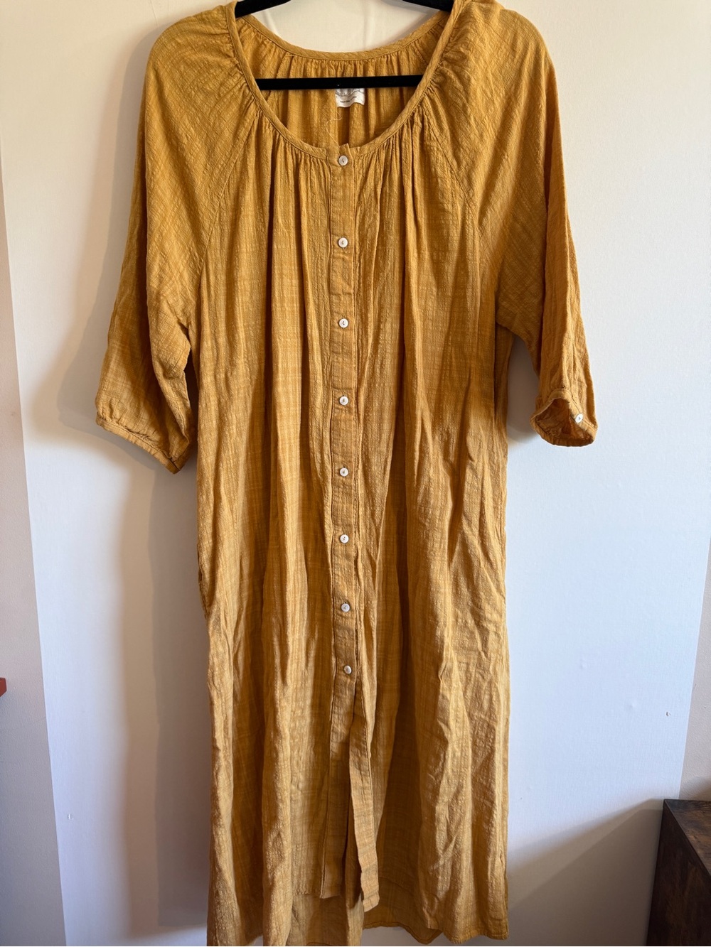 Paper Label Mustard Button Front Midi Dress Size L Cotton Rayon Boho